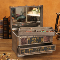 仿古木质梳妆盒家用桌面大容量首饰盒高档结婚礼品带锁饰品收纳盒