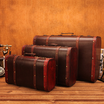 复古老式手提箱摆件欧式皮箱收纳箱木箱子橱窗怀旧拍摄道具装饰品