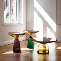 北欧设计师轻奢创意圆形玻璃彩色现代客厅茶几简约网红边几