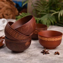 少数民族风创意卡通木碗蒙古奶茶碗藏式木碗图案饭碗吉祥八宝木碗