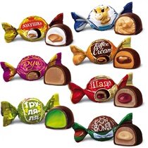 俄罗斯太妃糖进口巧克力夹心糖果袋装混合味果冻糖贵族牌儿童零食