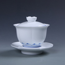 德化陶瓷手绘复古白瓷中式功夫茶具泡茶杯敬茶碗三才盖碗大号茶杯
