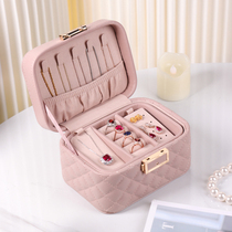 新款首饰箱多层带锁珠宝收纳盒送老婆礼物盒大容量粉色羊皮饰品盒