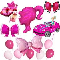 芭比粉派对气球生日闺蜜单身叭聚会网红红唇高跟鞋少女心卡通汽车