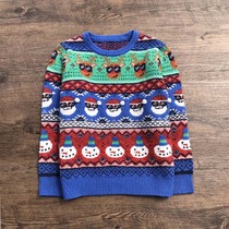 出口英国冬季男童圣诞款针织衫外贸原单小中大童双层提花保暖毛衣