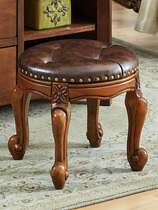 美式圆凳实木矮凳真皮换鞋凳布艺沙发凳家用门口小皮凳茶几凳椅子