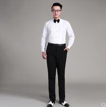 男士长袖衬衫裤子套装时尚韩版修身男白色鸡领衬衣商务休闲男衬衫