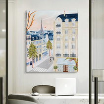 法式手绘油画复古巴黎小众艺术客厅抽象装饰画奶油风建筑玄关挂画