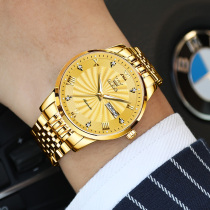 正品牌瑞士新款超薄手表男士机械表全自动金色双日历防水名表十大