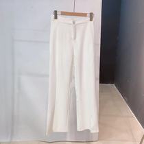 （清）米白色夏季新款开叉微喇薄款西装休闲裤女垂感喇叭长裤ZMJ
