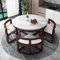 大理石餐桌椅组合简约现代小户型家用一桌4椅隐形省空间圆形饭桌