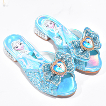 夏季儿童拖鞋冰雪奇缘艾莎蓝色公主鞋女童高跟鞋闪钻小女孩凉拖鞋