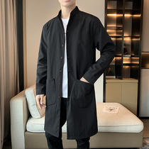 秋季新品薄款男士韩版修身潮流大衣外套男装中长款单排扣立领风衣