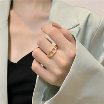 韩国高级感微镶钻珍珠CD字母戒指女ins潮轻奢个性网红食指戒指环