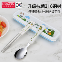 儿童勺子筷子叉套装不锈钢勺便携筷宝宝吃饭叉勺一体学生卡通餐具