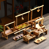 提手茶点盘竹制品桌面干果盘收纳盒家用精致中式复古手工提篮碟子