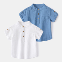 男童百搭衬衣2022夏季新款童装儿童宝宝白色立领纯棉短袖衬衫潮