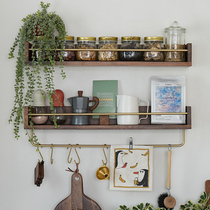 铜木厨房收纳置物架调味品实木壁挂墙上调料架子挂壁黑胡桃橡木