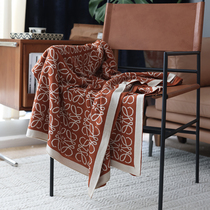 春秋夏美式复古INS风空调沙发休闲盖毯针织装饰毯桔色午睡毛线毯