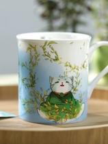 观复猫节气系列雨水马克杯卡通麻条条插画创意骨瓷水杯礼品咖啡杯