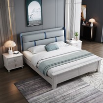 软靠背实木床灰色科技布现代简约1.8米双人高箱储物床主卧轻奢床
