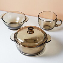 2021新款茶色玻璃汤碗学生宿舍带盖泡面碗耐高温家用碗碟餐具套装