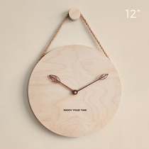 新品ins北欧实木吊绳挂钟实木日式简约创意钟表家居客厅时钟装饰