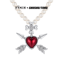 YVMIN尤目 X SHUSHUTONG联名系列 母贝珐琅爱心双箭宝石珍珠项链