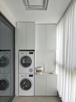 南京阳台洗衣柜定制一体柜小户型两个洗衣机组合柜切角洗衣池柜子