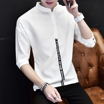 男士短袖衬衫男夏季韩版白色五分潮流t恤7分七分袖春秋bf个性衣服