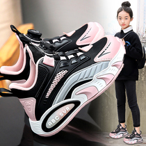 安踏空气甲女童运动鞋2024新款防滑跑步儿童鞋皮面女孩篮球鞋大童