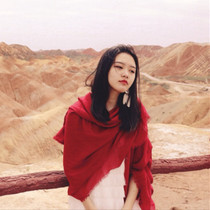 沙漠旅游防晒披肩民族风围巾大尺寸棉麻纯色丝巾女夏季薄款红纱巾