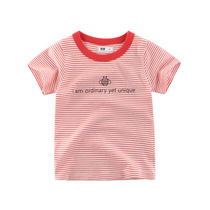 韩版童装新款2024夏季儿童短袖T恤条纹圆领上衣 小孩子的衣服
