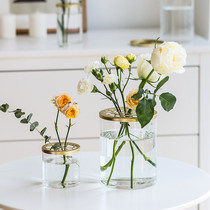客厅轻奢风家居透明玻璃花瓶直筒圆柱创意北欧鲜花玫瑰水培插花器