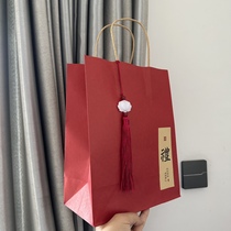 中式流苏牛皮纸手提袋茶叶点心节日礼品包装袋手拎伴手礼回礼盒