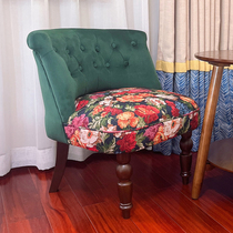 单人实木沙发椅美式复古时尚创意酒店客栈沙发客厅卧室梳妆靠背椅