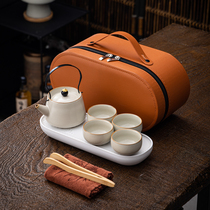 汝窑茶壶旅行茶具套装一壶四杯带茶盘便携式露营泡茶手提包收纳包