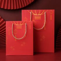 复古简约中国红教师中秋节日礼品袋伴手礼物包装袋糖盒手提纸袋子