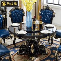 欧式餐桌黑檀色实木圆桌大理石餐桌椅组合6人8人圆形轻奢家用饭桌