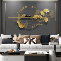 新中式山水钛金壁饰客厅电视沙发背景墙面装饰挂件银杏叶铁艺壁挂