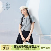 紫涵学院风POLO领短袖T恤女2024夏季新款甜美百搭斜门襟针织小衫