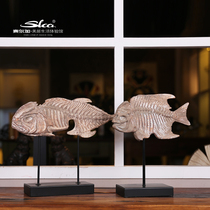 鱼骨骨架化石标本模型办公室样板房摆件书房装饰工艺品