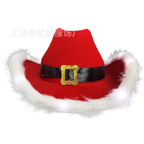 圣诞节LED牛仔帽   节日派对红色金扣带灯装饰牛仔帽