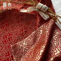 特价中国红大红色双喜字织锦缎提花面料千禧纹古装汉服群绸缎布料