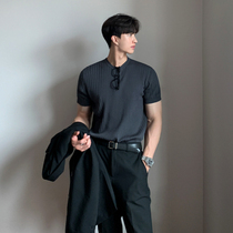 MRCYC高级感薄款条纹短袖针织衫男士夏季韩版修身弹力圆领针织t恤