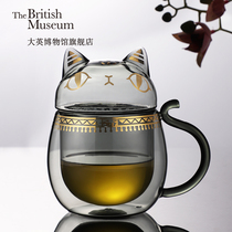 大英博物馆安德森猫玻璃水杯子带盖办公室男生生日礼物女生实用