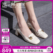 蹀愫春夏新中式方头单鞋羊皮玛丽珍小皮鞋粗跟乐福鞋TA42528-11