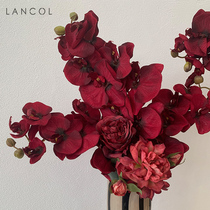 Lancol中式仿真花 红色油画蝴蝶兰 客厅餐桌样板间装饰花摆件假花