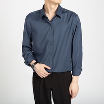 衬衫男夏季轻熟风男装韩版修身商务免烫高级垂感纯色长袖衬衣男潮