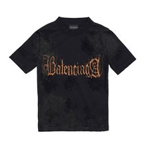 Balenciaga/巴黎世家 女士黑色橘印花棉质复古效果T恤